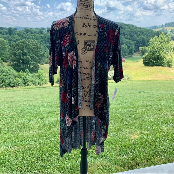 LuLaRoe Shirley Houndstooth Floral Kimono SM NWT - Picture 9 of 10